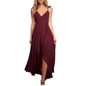 Lulus Here’s to Us Burgundy High Low Wrap Dress size small